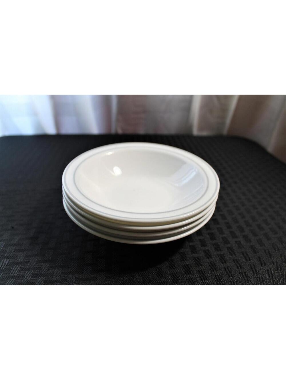Set of 4 Vintage Corning 6" Bowls for Salad, Ice Cream, White with Gray Stripes